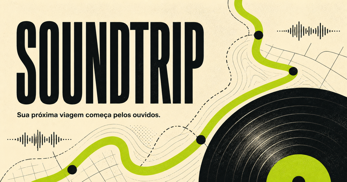 Soundtrip artwork with a green route crossing a map and a vinyl record.